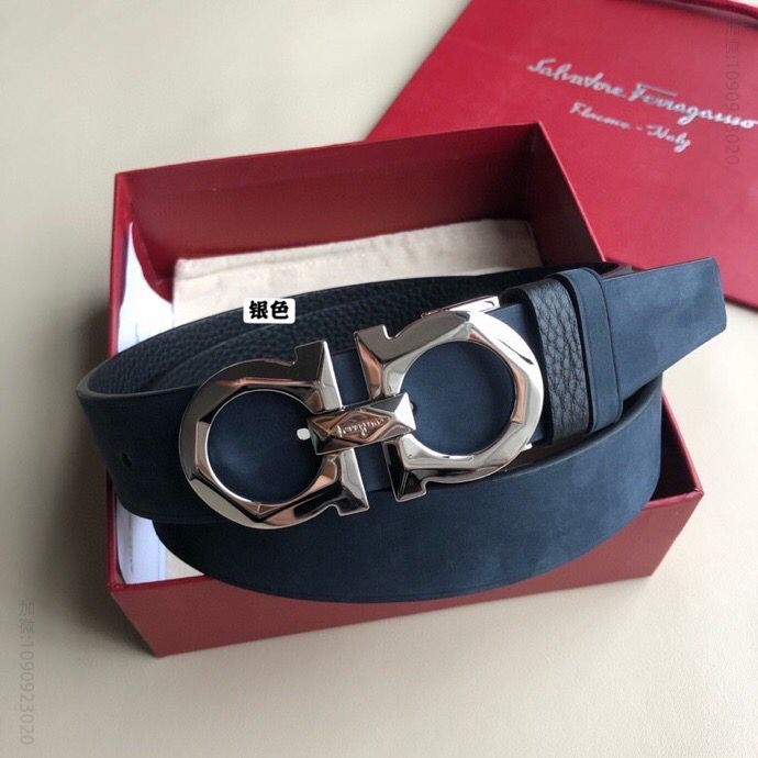 SalvatoreFerragamo菲拉格慕男士3.5cm经典双圈菱形夹扣进口甩纹配绒面双面用腰带
