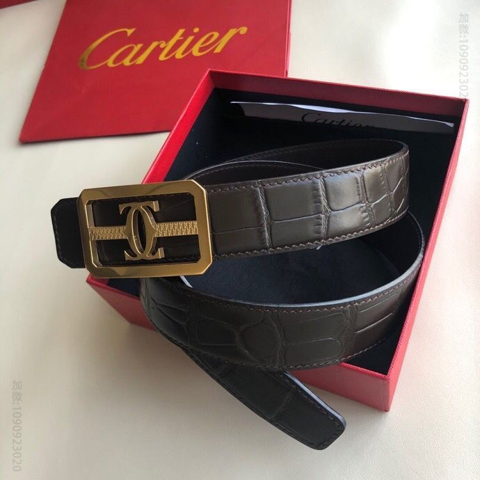 Cartier卡地亚进口头层牛皮精仿鳄鱼皮3.5cm腰带