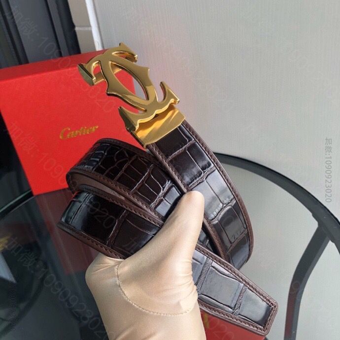 Cartier卡地亚精钢双C自动扣头层牛皮精仿鳄鱼皮男士腰带3.5cm