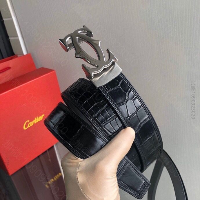 Cartier卡地亚精钢双C自动扣头层牛皮精仿鳄鱼皮男士腰带3.5cm