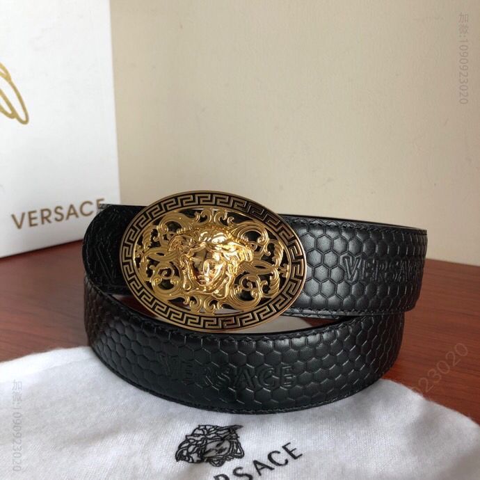 VERSACE范思哲男士黑色头层牛皮美杜莎标志腰带3.8cm