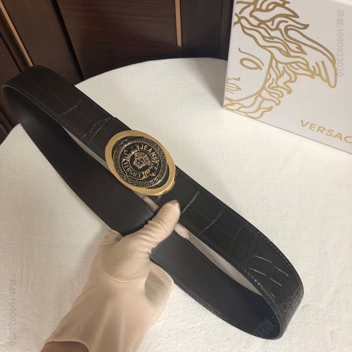 VERSACE范思哲男士黑色[咖啡]头层牛皮美杜莎标志腰带3.8cm
