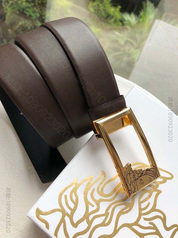 VERSACE范思哲男士双面头层牛皮精钢美杜莎头像镂空金属夹扣腰带3.5cm