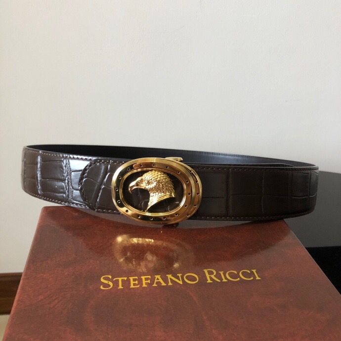 新品StefanoRicci史蒂芬.尼治专柜款3.8cm男士老鹰鳄鱼纹理腰带
