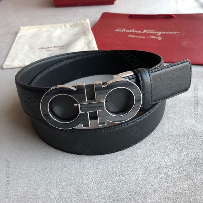 Ferragamo菲拉格慕黑色棕色进口头层牛皮腰带3.5cm