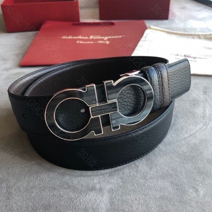 Ferragamo菲拉格慕黑色棕色进口头层牛皮荔枝腰带3.5cm