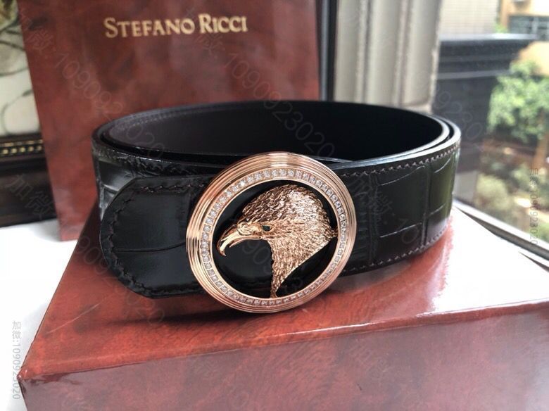 StefanoRicci（史蒂芬劳.尼治)精钢鹰头镶嵌挂扣男士腰带宽度3.8...