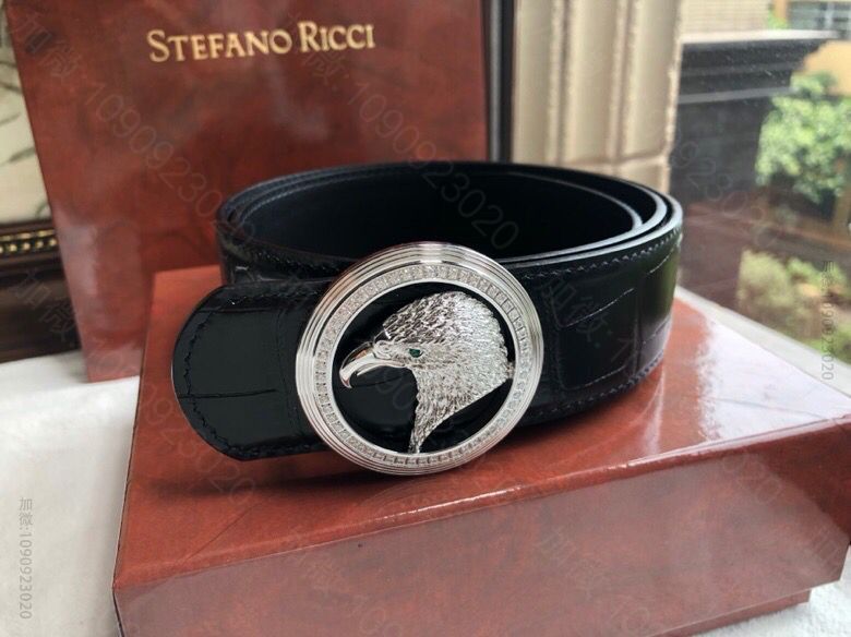 StefanoRicci（史蒂芬劳.尼治)精钢鹰头镶嵌挂扣男士腰带宽度3.8...