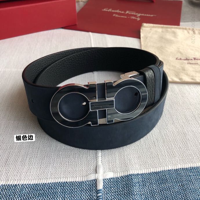 SalvatoreFerragamo菲拉格慕男士3.5cm精钢Gancini金属扣进口头层牛皮甩纹绒面内衬腰带