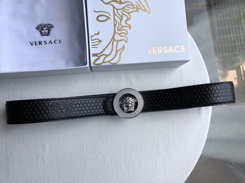 VERSACE范思哲男士黑色头层牛皮美杜莎标志腰带3.8cm