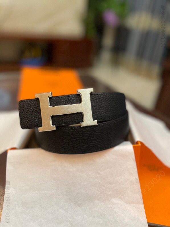 原单品质—Hermes/爱马仕经典H拉丝金色/钯扣，进口togo皮小牛皮38mm腰带