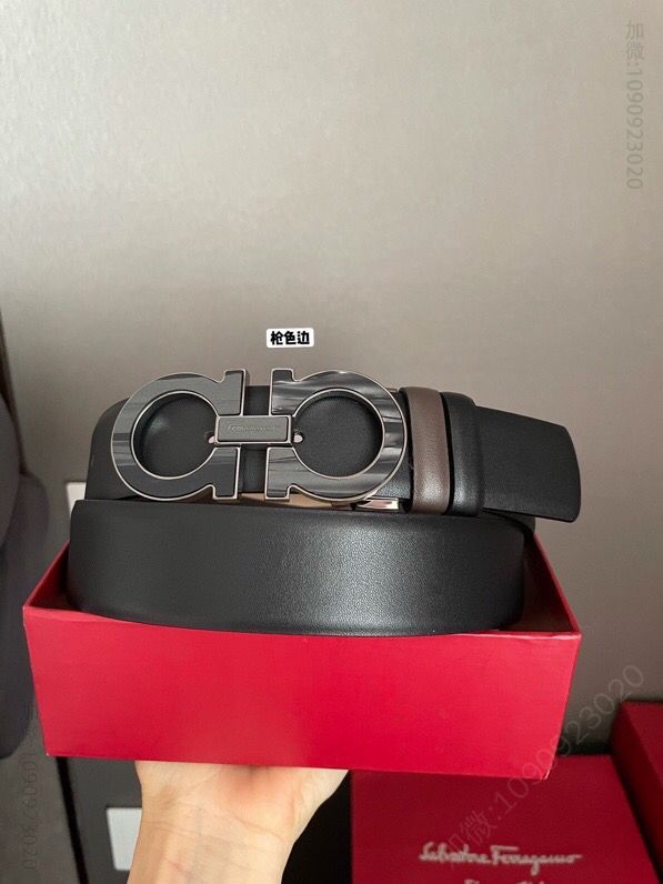 Ferragamo菲拉格慕黑色棕色进口头层纳帕牛皮腰带3.5cm