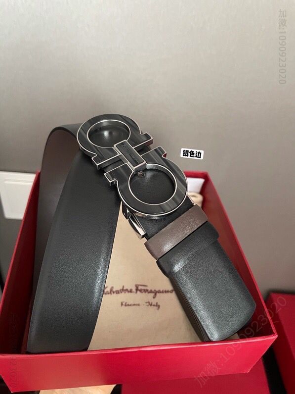 Ferragamo菲拉格慕黑色棕色进口头层纳帕牛皮腰带3.5cm