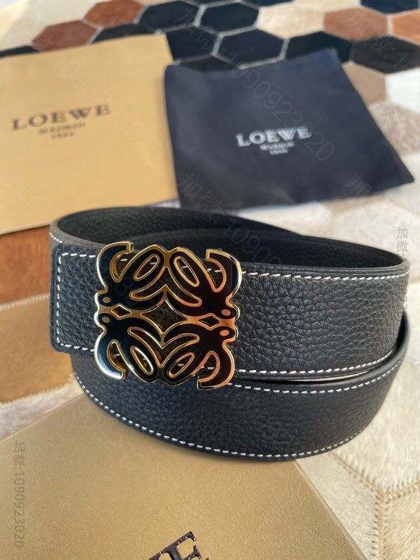 西班牙LOEWE罗意威 标识树脂金属挂扣3.8cm原版荔枝两面外用腰带