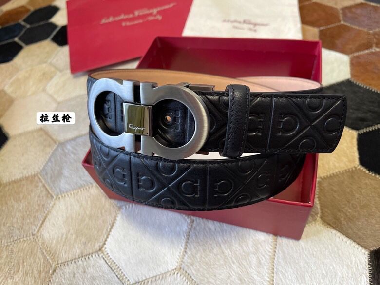 SalvatoreFerragamo菲拉格慕男士3.5cm精致双圈马蹄专柜版型金属扣男士腰带