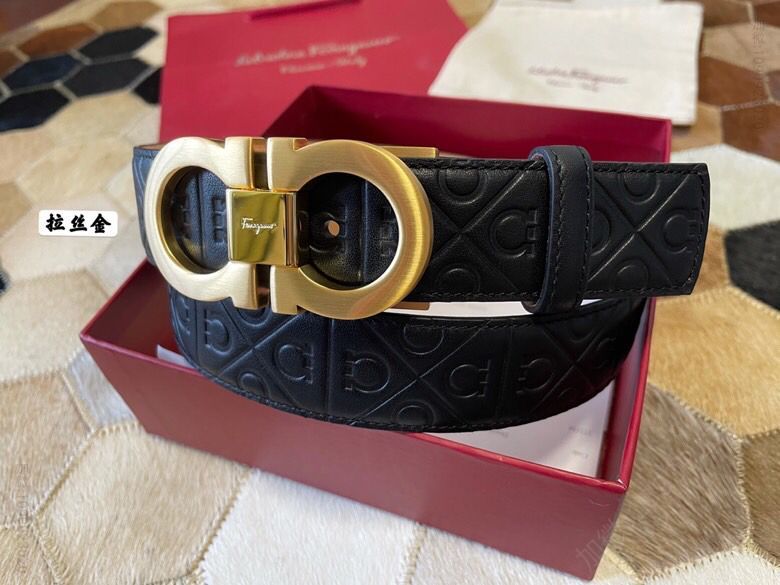 SalvatoreFerragamo菲拉格慕男士3.5cm精致双圈马蹄专柜版型金属扣男士腰带