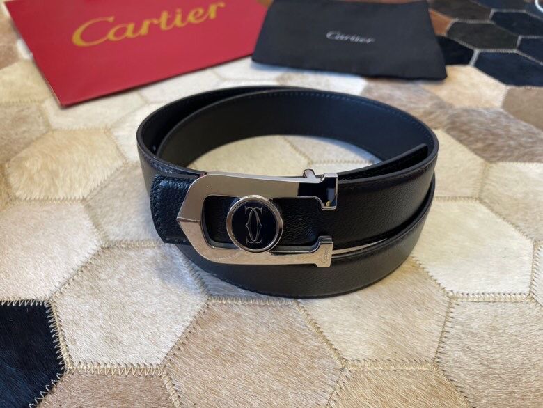 Cartier卡地亚精钢滴胶金属扣头层牛皮羊纹理3.5cm腰带