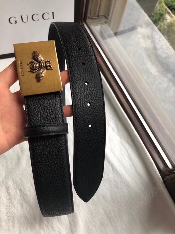 Gucci古驰原版荔枝纹理logo复古设计腰带4.0cm