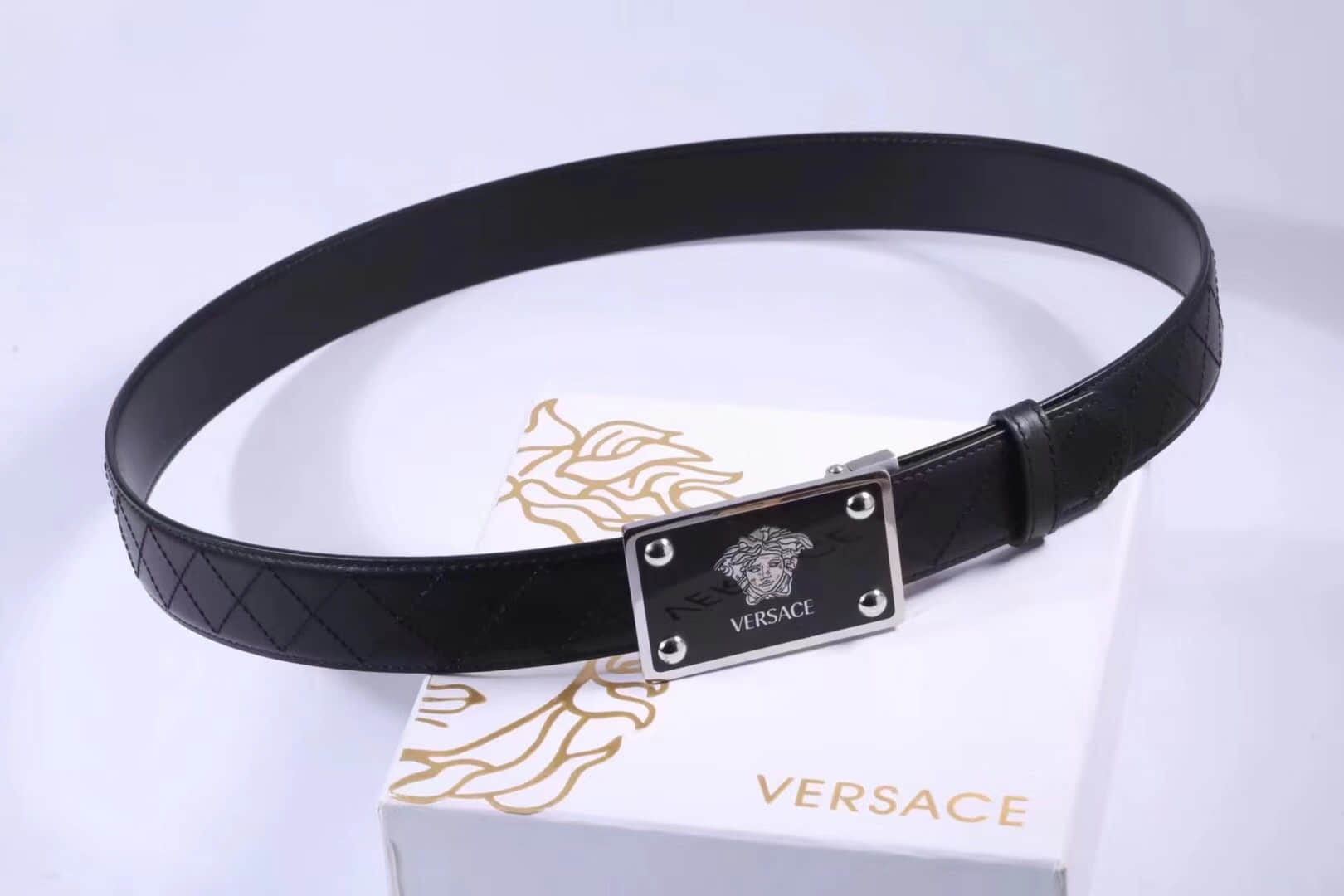 Versace范思哲男士精钢美杜莎胶面扣3.5cm