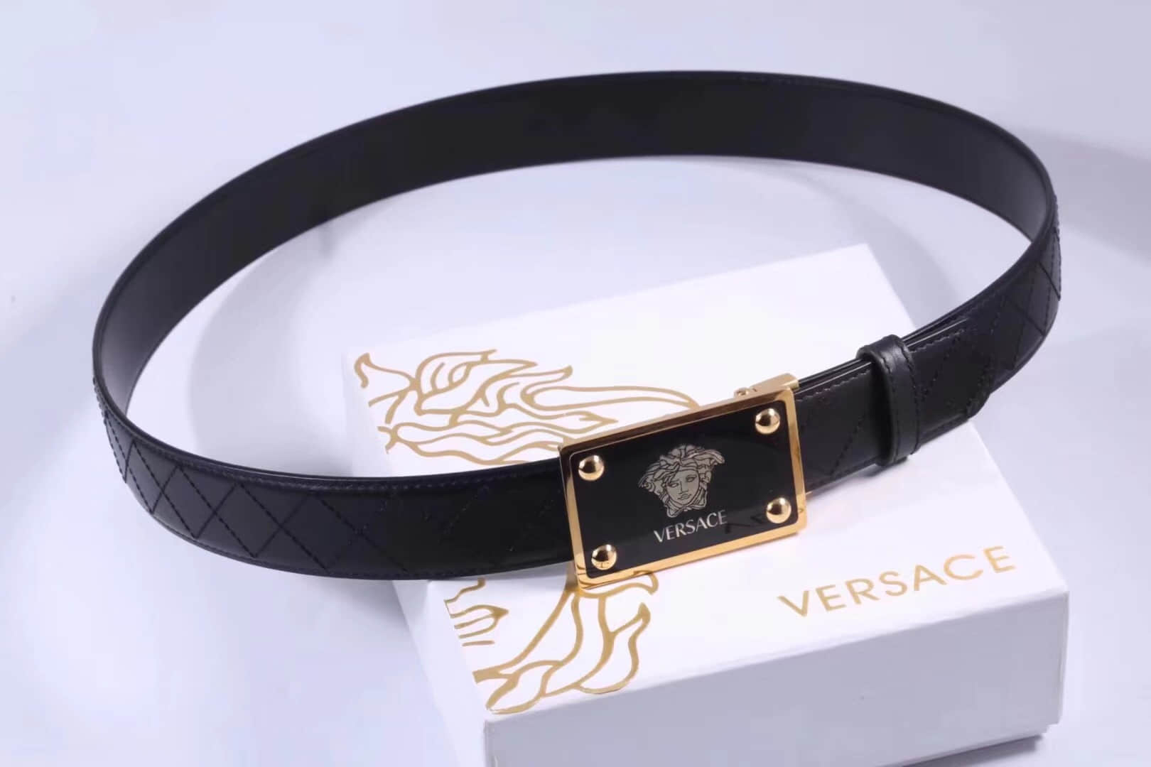 Versace范思哲男士精钢美杜莎胶面扣3.5cm