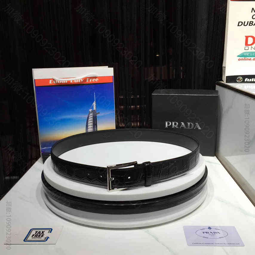 【PRADA普拉达】小牛皮精致工艺抛光不锈钢五金带扣