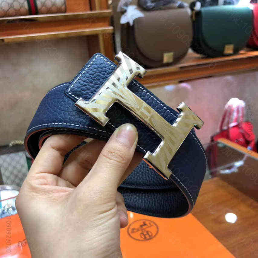 HERMES爱马仕 双面可用 荔枝牛皮 男士腰带