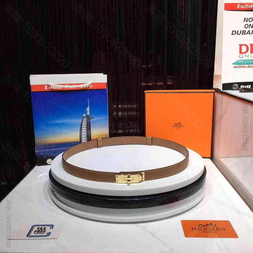 【HERMES】爱马仕意大利制造金色金属配件女款腰带