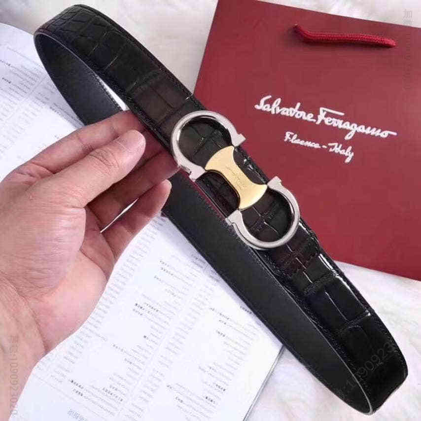 SalvatoreFerragamo菲拉格慕进口牛皮精仿鳄鱼皮男士腰带
