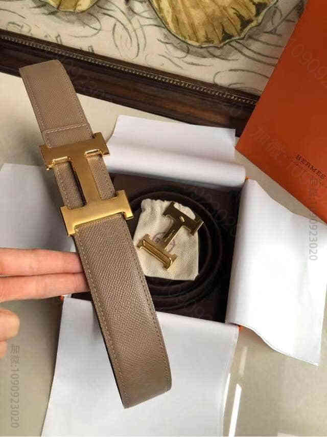 HERMES爱马仕双面用原版皮手掌纹金属H大Logo 男士皮带