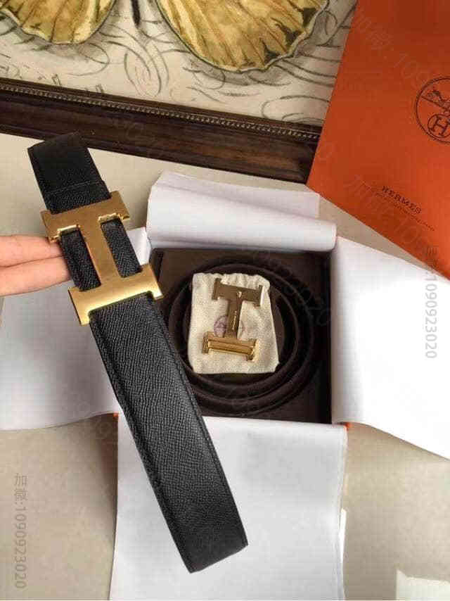 HERMES爱马仕双面用原版皮手掌纹金属H大Logo 男士皮带