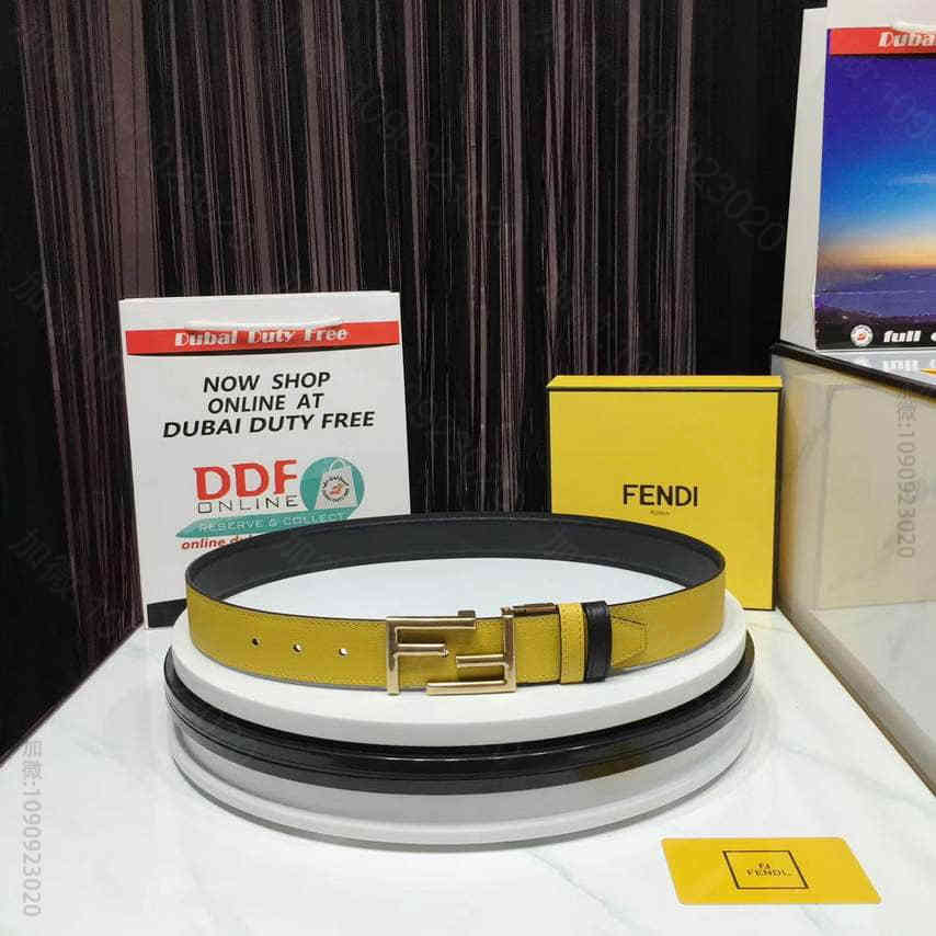 〖FENDI〗芬迪五金双F标志造型搭扣双面用休闲腰带