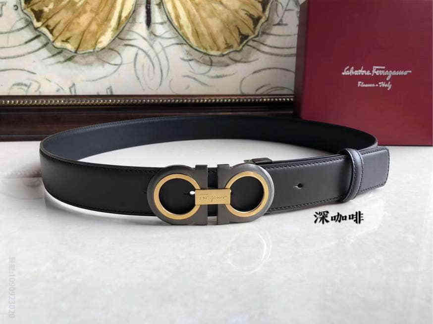 Ferragamo菲拉格慕新款精钢双色金属扣男士腰带