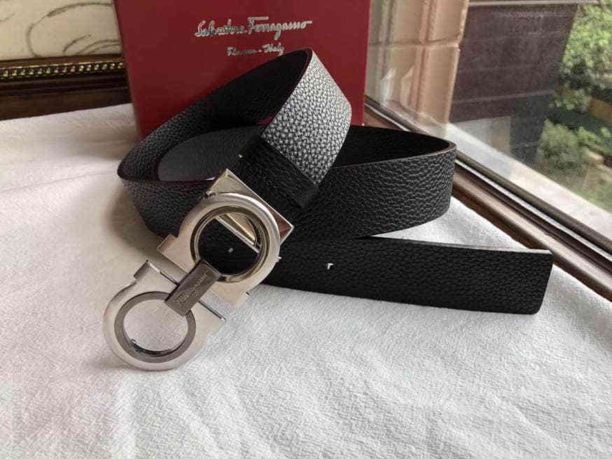 Ferragamo菲拉格慕精钢新款双圈间色夹扣2023最新款男士腰带
