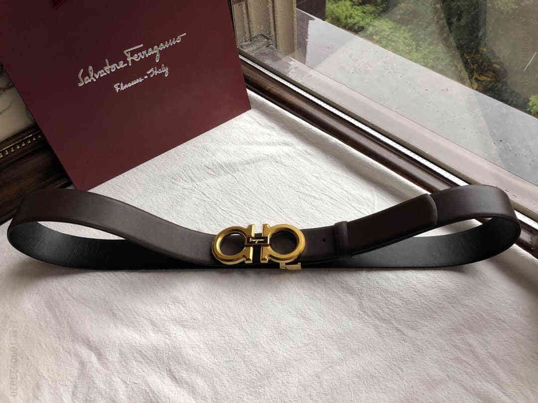 Ferragamo菲拉格慕男士精钢双圈亚克力材质金属扣进口牛皮腰带