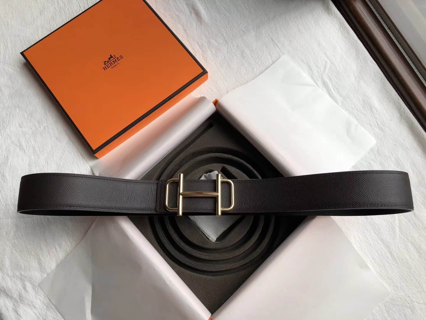 Hermes男款3.8专柜新款皇家金属扣精钢材质 2023最新款男士腰带