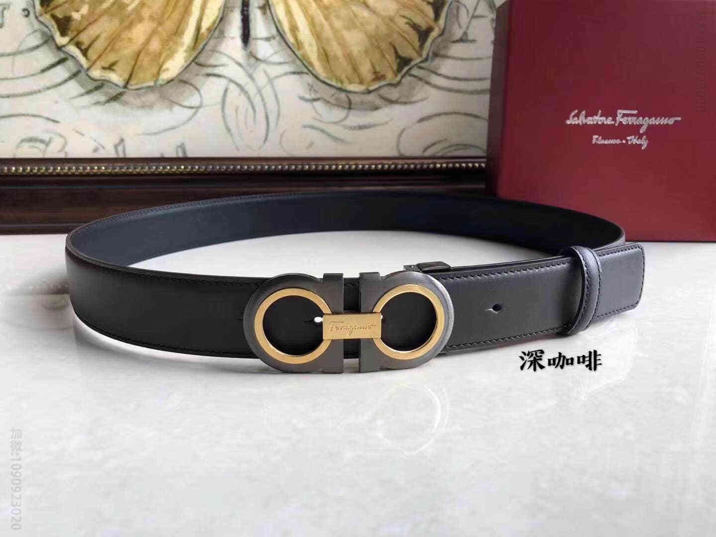 SalvatoreFerragamo菲拉格慕新款精钢双色金属扣，可剪裁双面用腰带