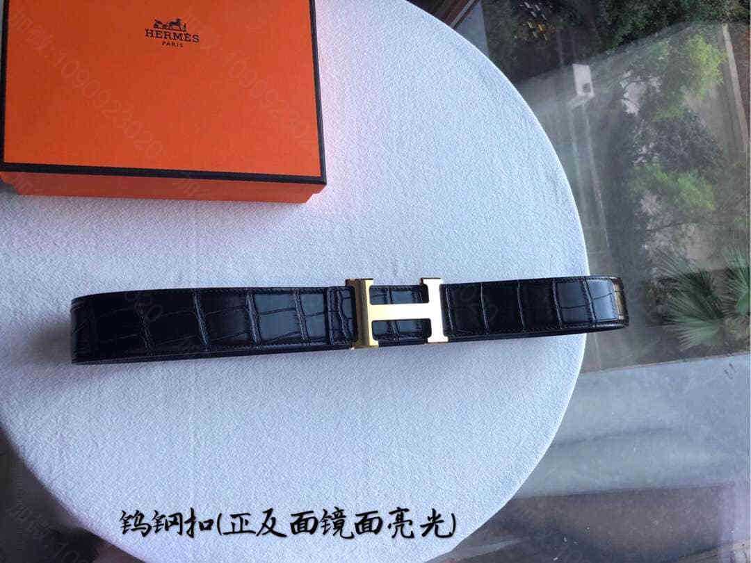 HERMES爱马仕 腰带进口牛皮精仿鳄鱼纹理男士3.8CM