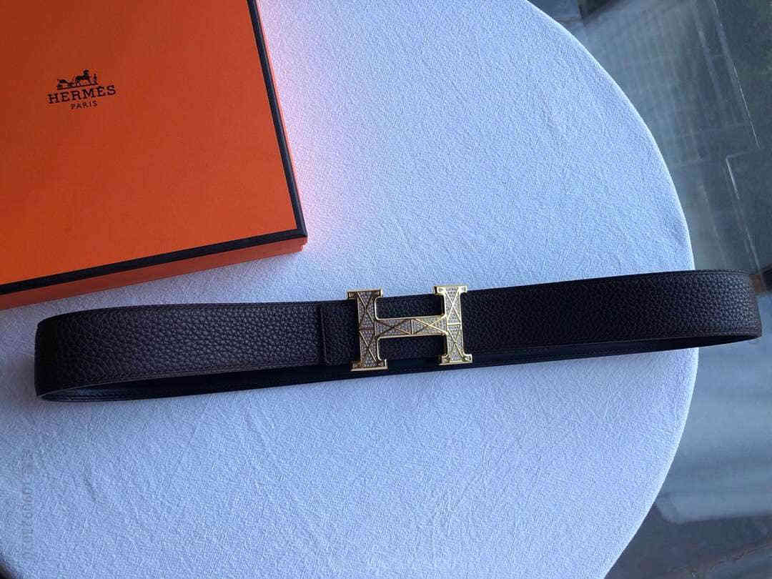 Hermes爱马仕 精钢材质镶嵌施华洛 18款男士3.8CM腰带