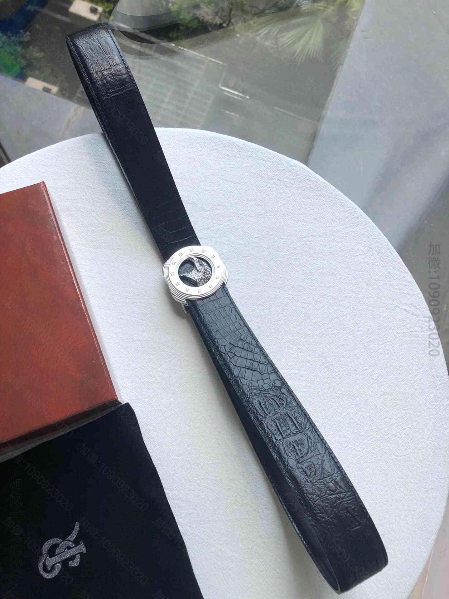 STEFANORICCI史蒂芬精钢鹰头间隔镶嵌钻内穿金属扣腰带牛皮鳄鱼纹理3...