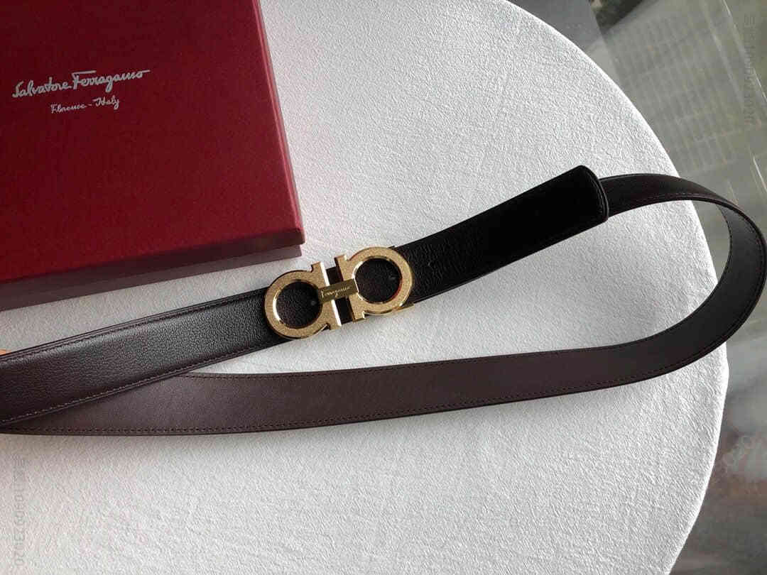 SalvatoreFerragamo菲拉格慕男士3.5CM牛皮羊纹理腰带可剪裁