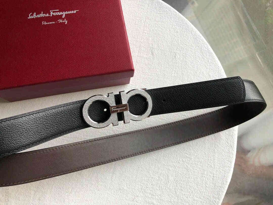 SalvatoreFerragamo菲拉格慕男士3.5CM牛皮羊纹理腰带可剪裁