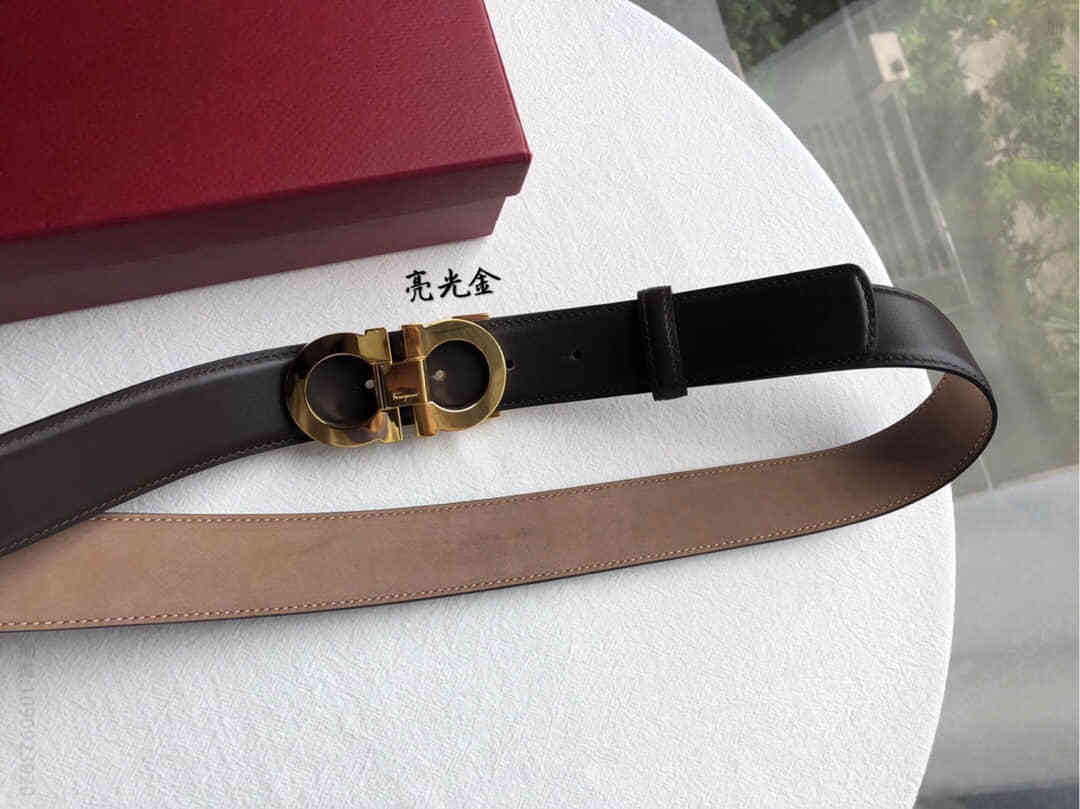 SalvatoreFerragamo菲拉格慕男士进口牛皮配金属板扣腰带3.5CM