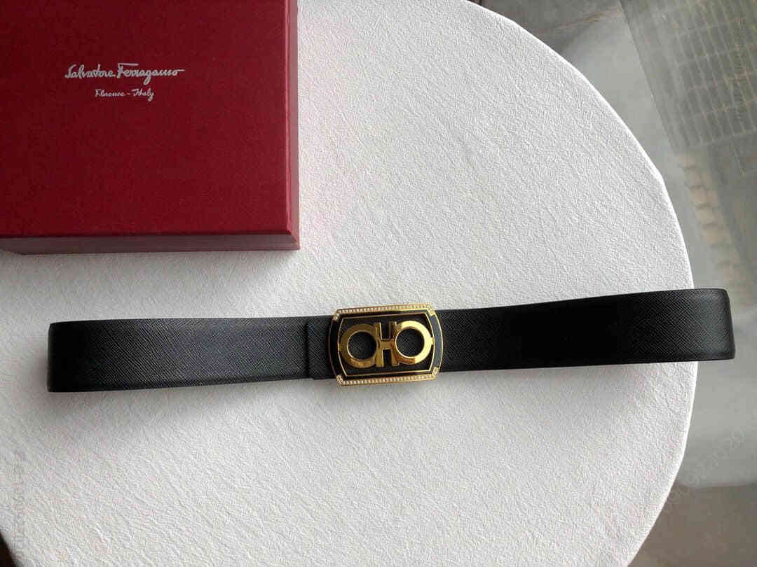 SalvatoreFerragamo菲拉格慕精钢菲拉方形滴胶镶嵌钻扣男士腰带3.8CM