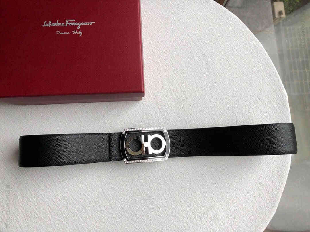 SalvatoreFerragamo菲拉格慕精钢菲拉方形滴胶镶嵌钻扣男士腰带3.8CM