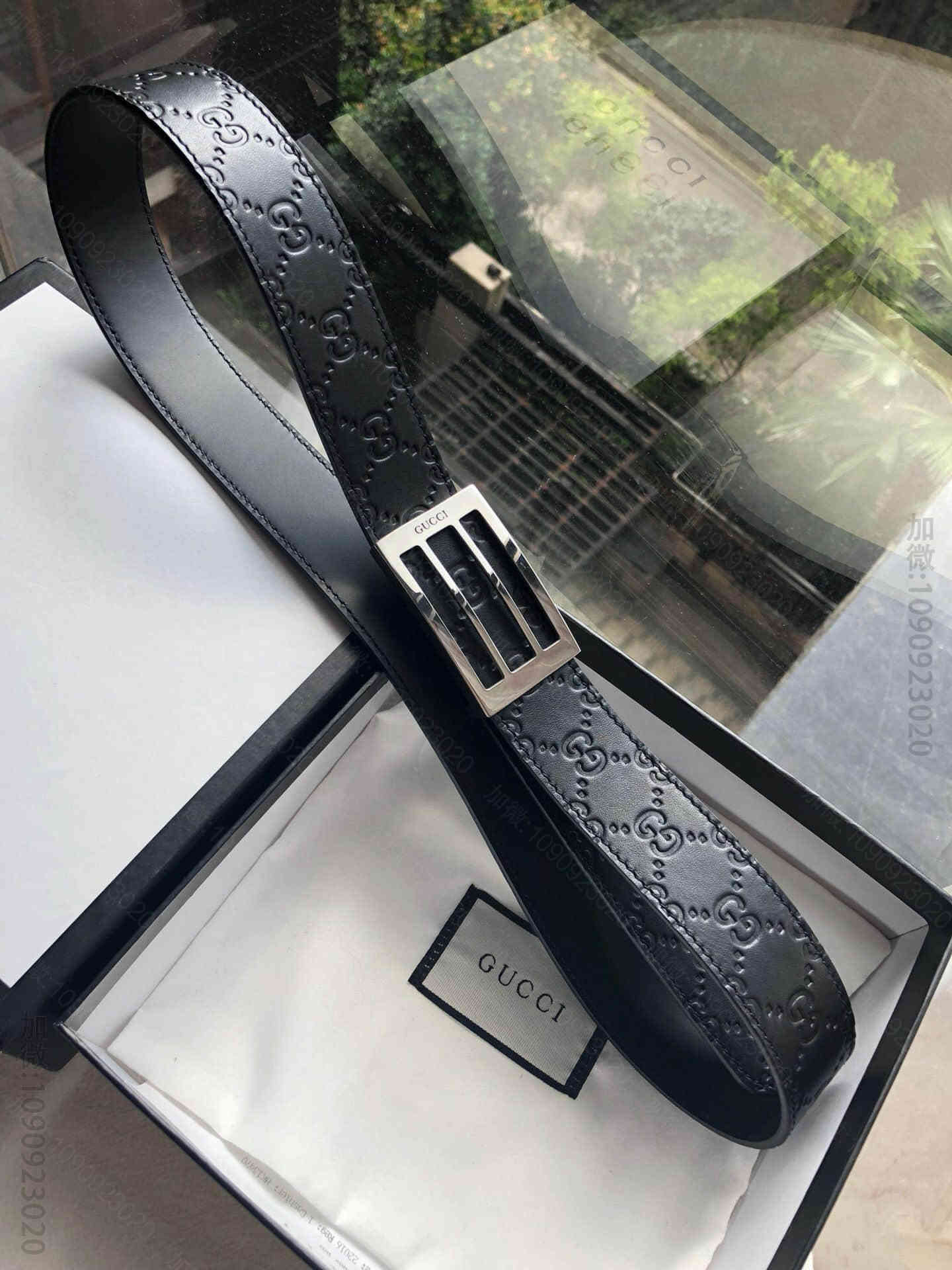 精钢镂空内穿金属扣搭配压花牛皮腰带男士3.5CM