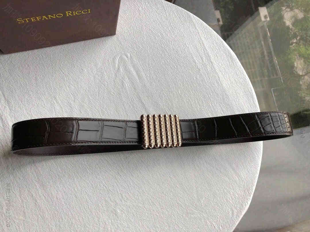 StefansRocci史蒂芬劳尼治精钢波浪纹理镶嵌满钻内穿式金属扣进口牛皮...