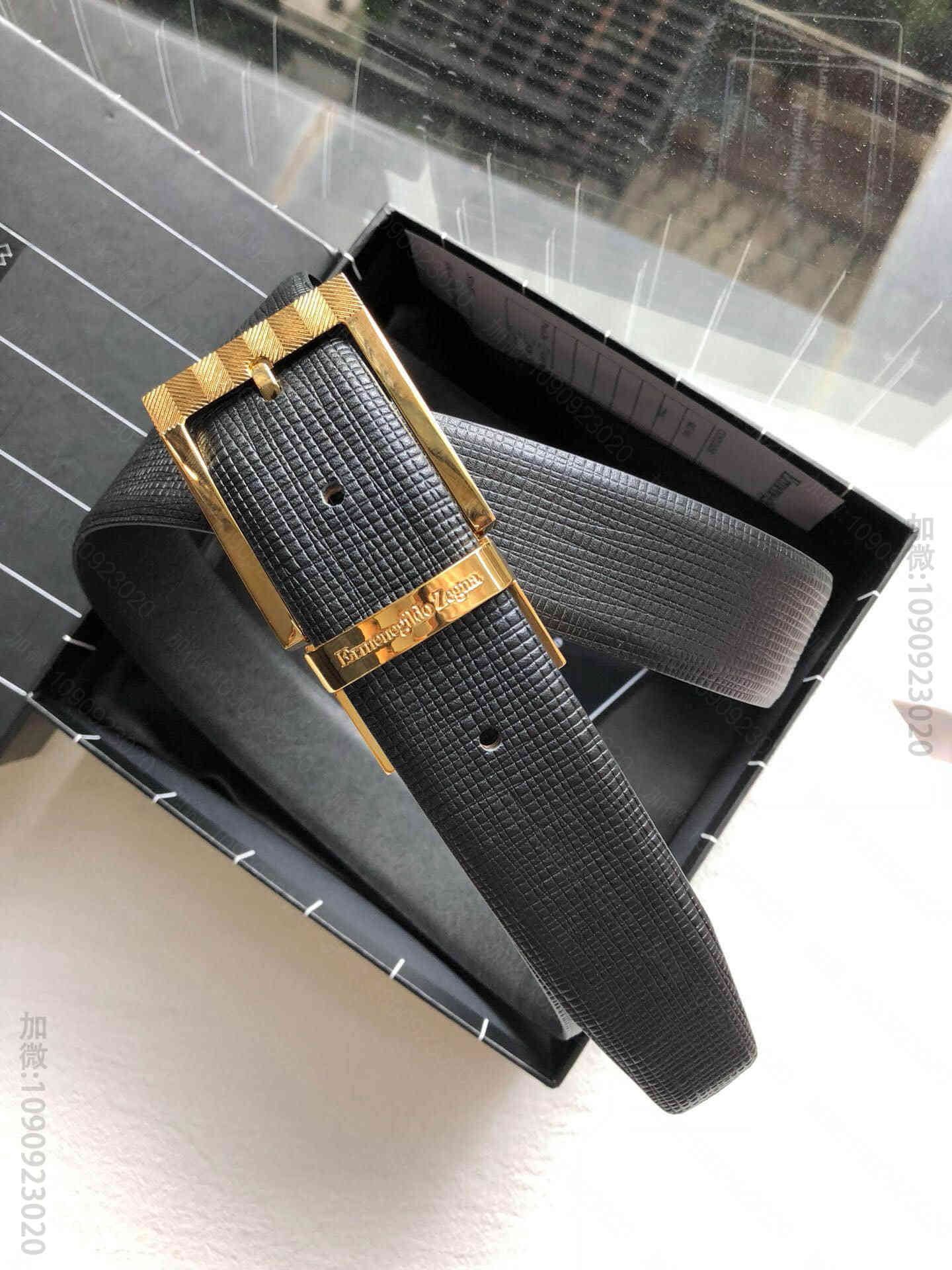 ErmenegildoZegna—原单精致旋转针式金属扣男士3.5CM腰带