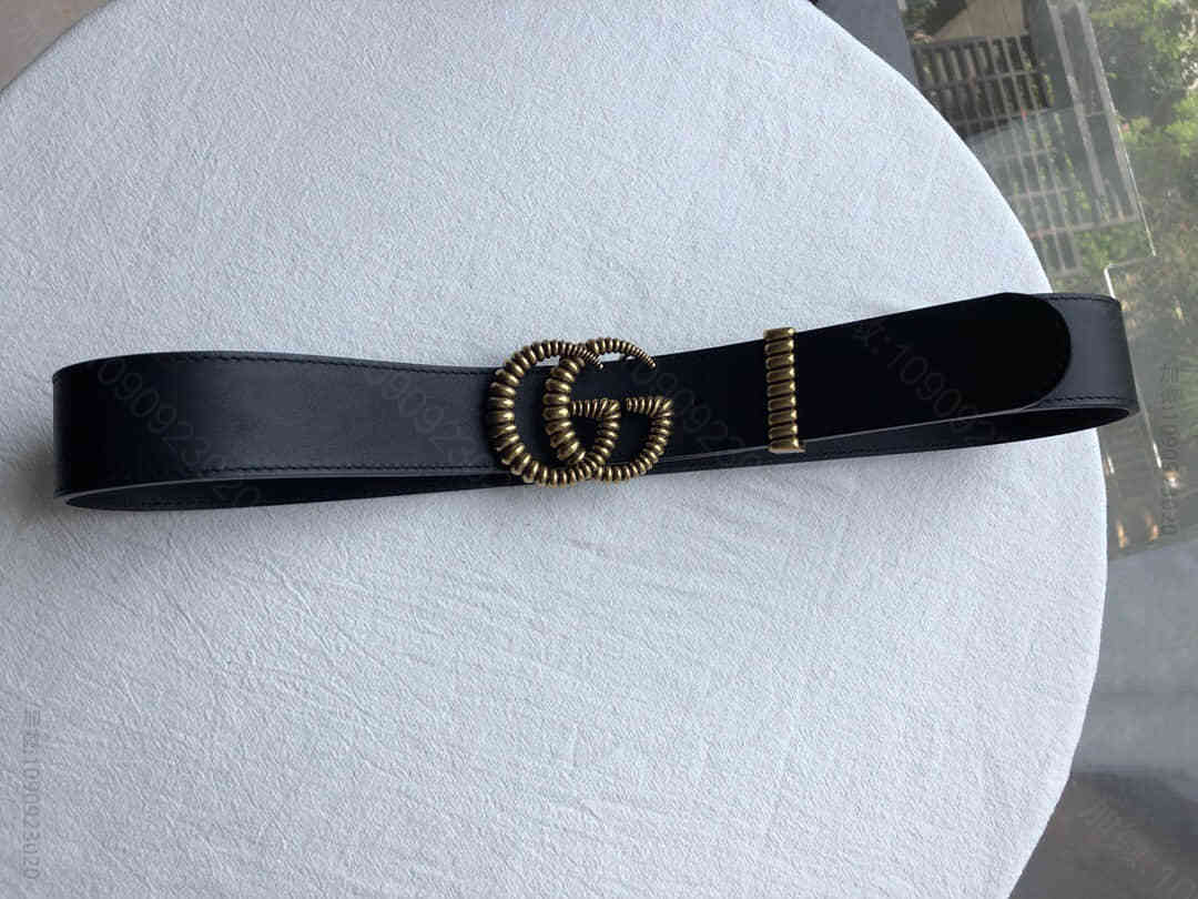 新款4.0男士饰带双G复古螺纹搭扣黑色牛皮腰带