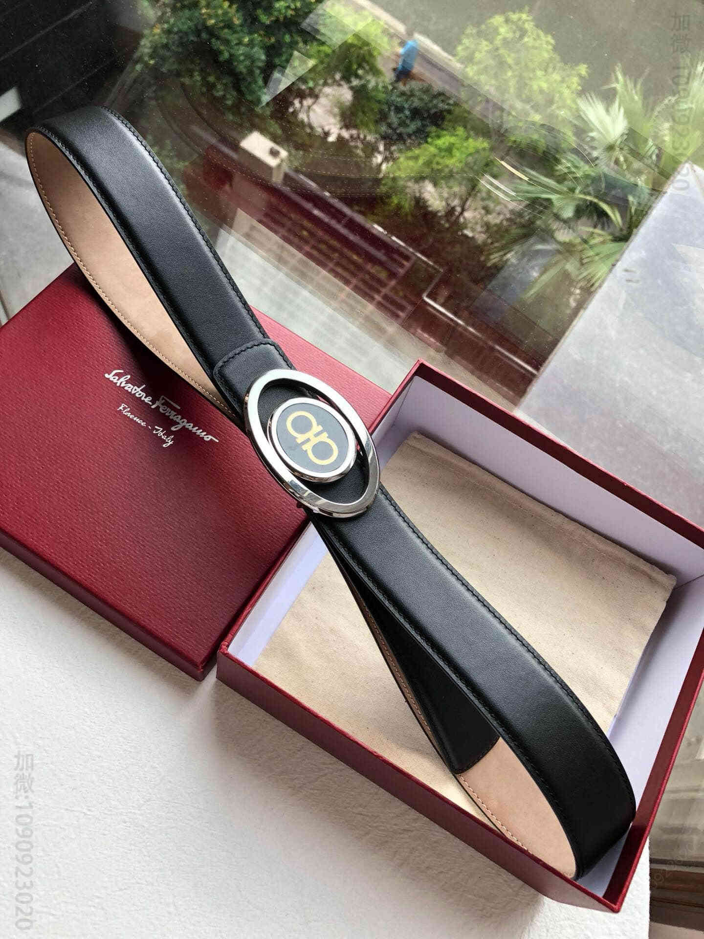 SalvatoreFerragamo菲拉格慕头层牛皮磨砂内衬男士腰带3.5CM
