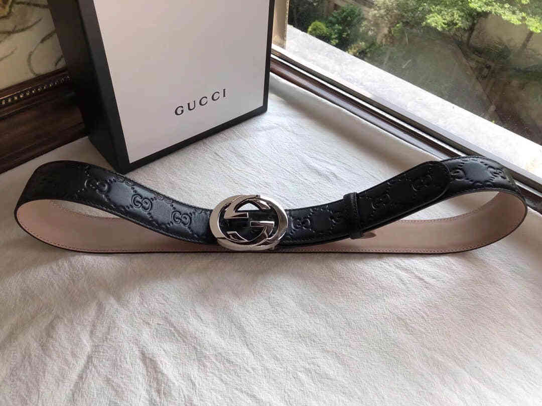 古弛双G压花进口牛皮Signature皮革腰带411924CWC1N1000